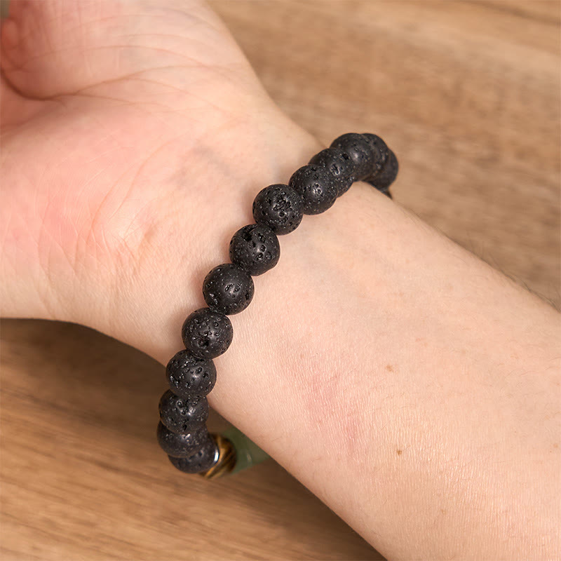 Pulsera de piedra de lava con cristales variados y piedras de Buda