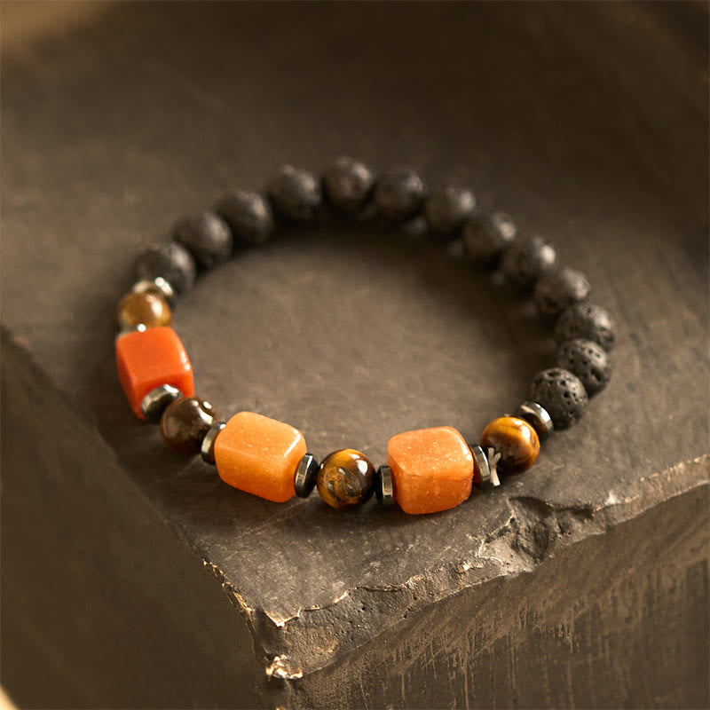 Pulsera de piedra de lava con cristales variados y piedras de Buda