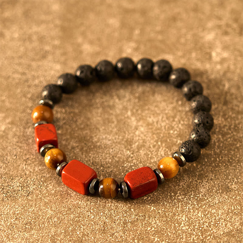 Pulsera de piedra de lava con cristales variados y piedras de Buda