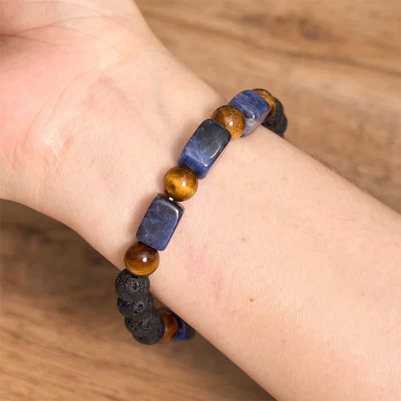 Pulsera de piedra de lava con cristales variados y piedras de Buda