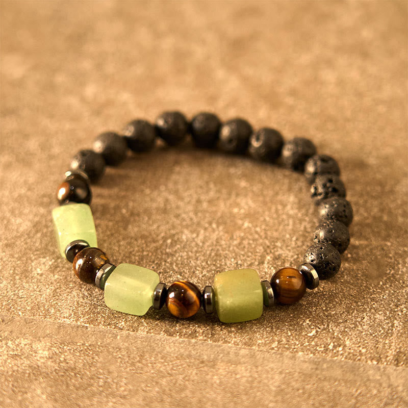 Pulsera de piedra de lava con cristales variados y piedras de Buda