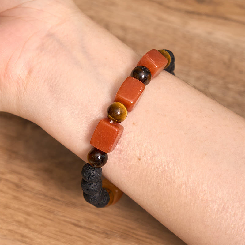 Pulsera de piedra de lava con cristales variados y piedras de Buda