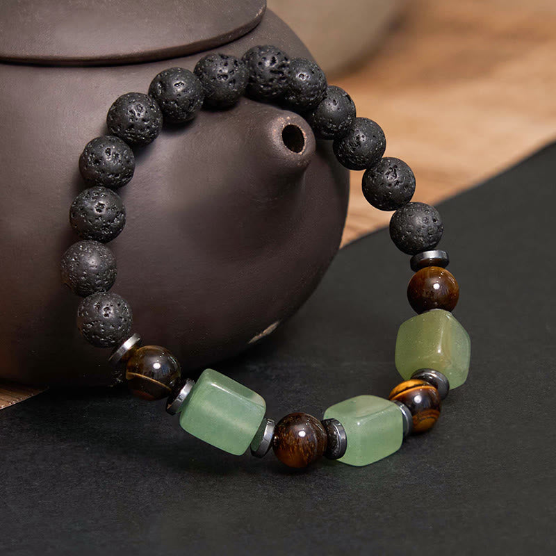 Pulsera de piedra de lava con cristales variados y piedras de Buda