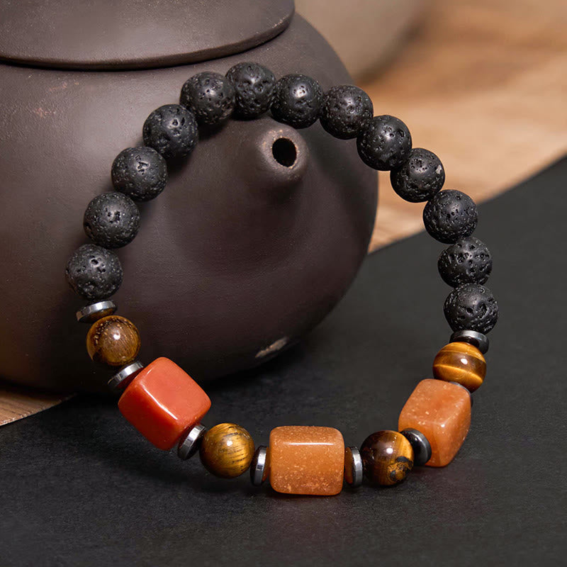 Pulsera de piedra de lava con cristales variados y piedras de Buda