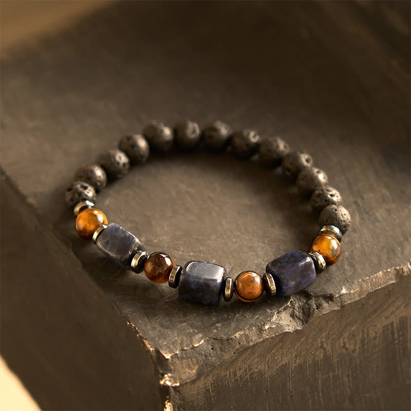Pulsera de piedra de lava con cristales variados y piedras de Buda
