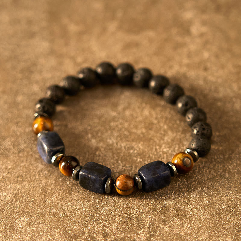 Pulsera de piedra de lava con cristales variados y piedras de Buda