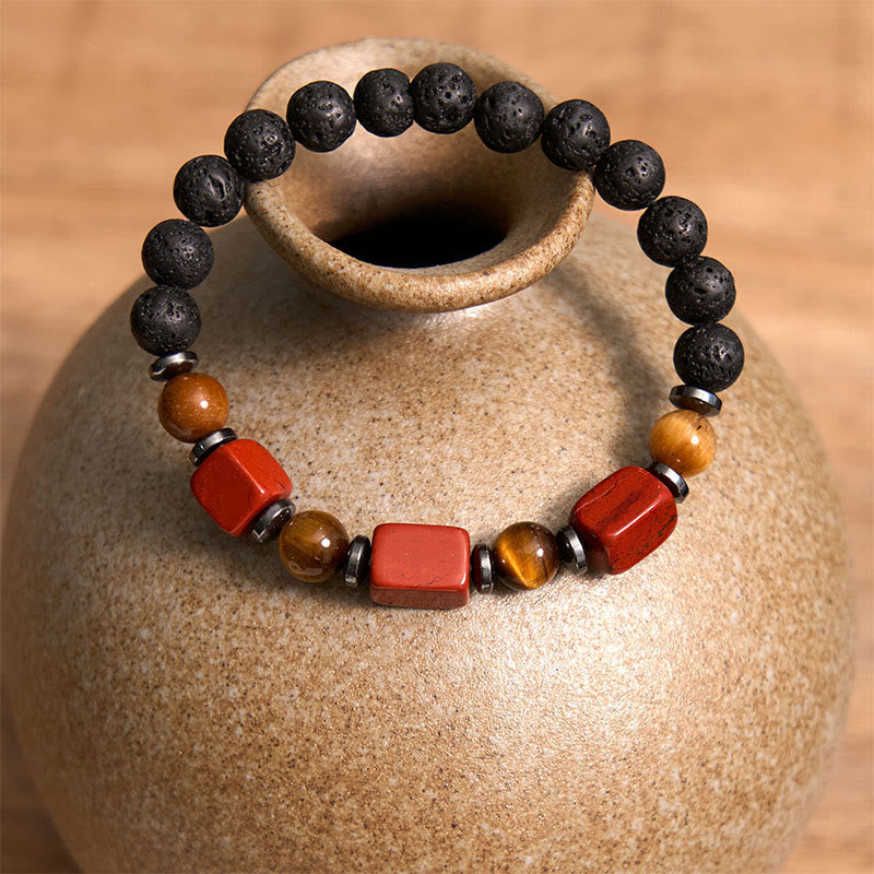 Pulsera de piedra de lava con cristales variados y piedras de Buda