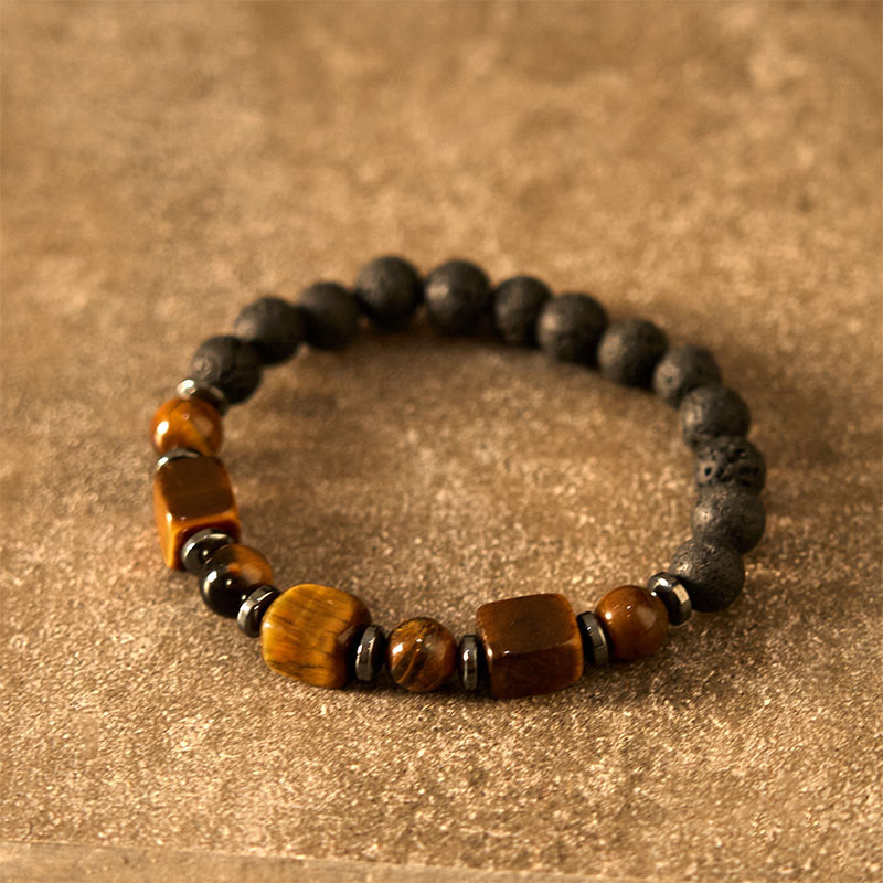 Pulsera de piedra de lava con cristales variados y piedras de Buda