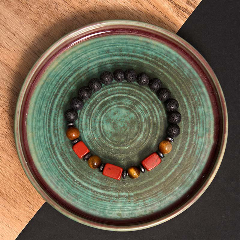 Pulsera de piedra de lava con cristales variados y piedras de Buda