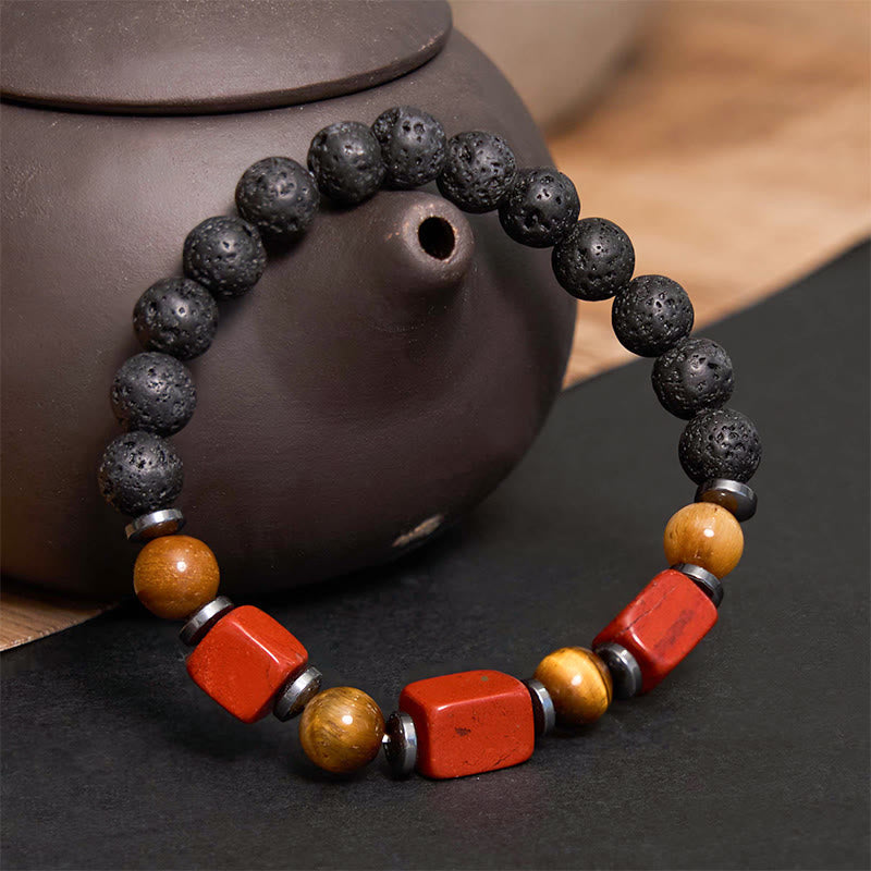 Pulsera de piedra de lava con cristales variados y piedras de Buda