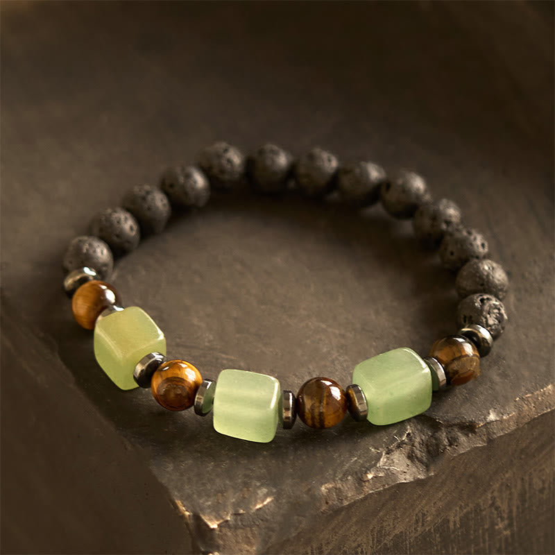 Pulsera de piedra de lava con cristales variados y piedras de Buda