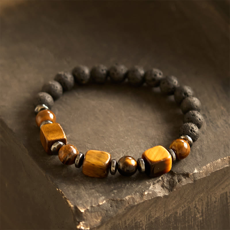 Pulsera de piedra de lava con cristales variados y piedras de Buda