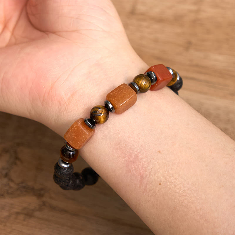 Pulsera de piedra de lava con cristales variados y piedras de Buda