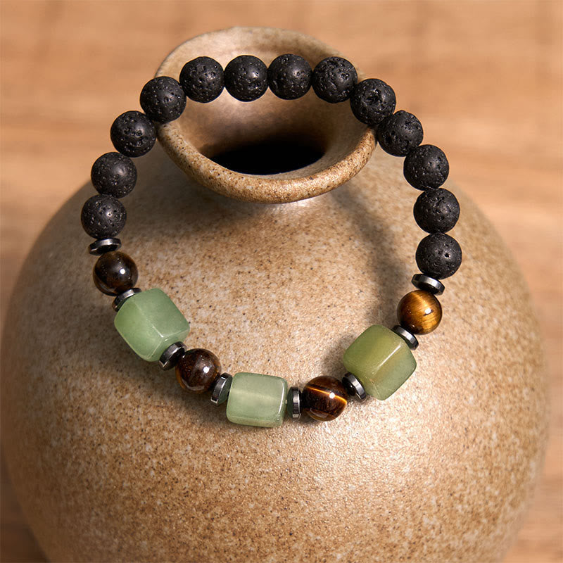 Pulsera de piedra de lava con cristales variados y piedras de Buda
