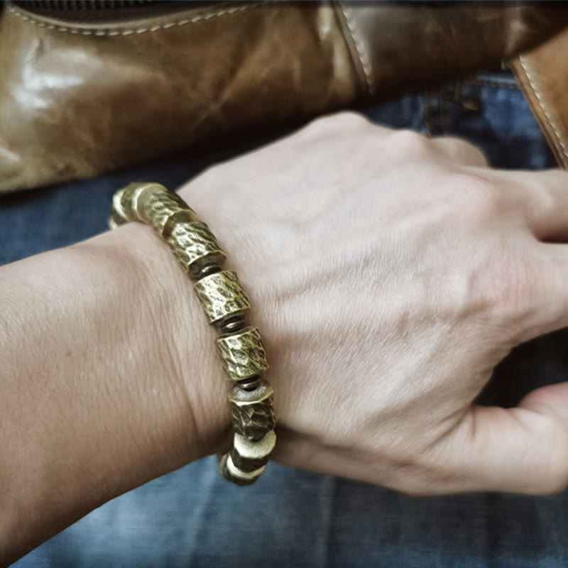 Pulsera de la suerte con diseño de cráter de meteorito de cobre y piedras de Buda