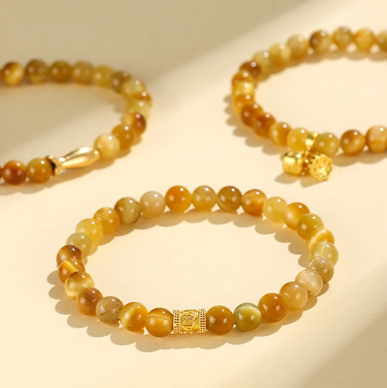 Pulsera de protección con piedras de Buda, ojo de tigre, carácter Fu, bambú, pez Koi, loto, Om Mani Padme Hum