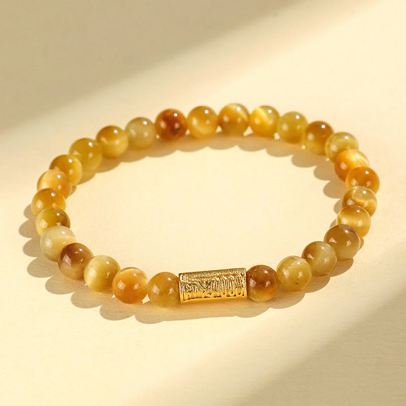 Pulsera de protección con piedras de Buda, ojo de tigre, carácter Fu, bambú, pez Koi, loto, Om Mani Padme Hum