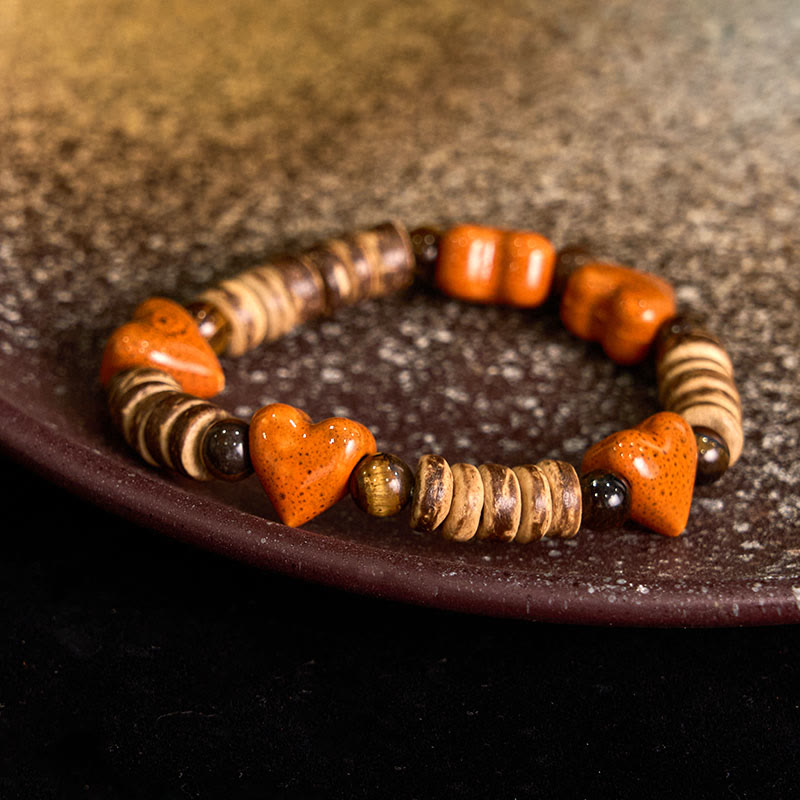 Pulsera de cerámica con forma de corazón de jaspe dálmata natural de Buddha Stones