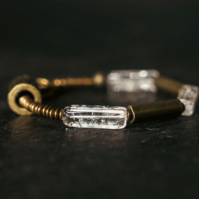 Pulsera de la suerte con cristales blancos cuadrados de cobre y piedras de Buda