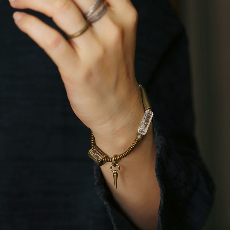 Pulsera de la suerte con cristales blancos cuadrados de cobre y piedras de Buda