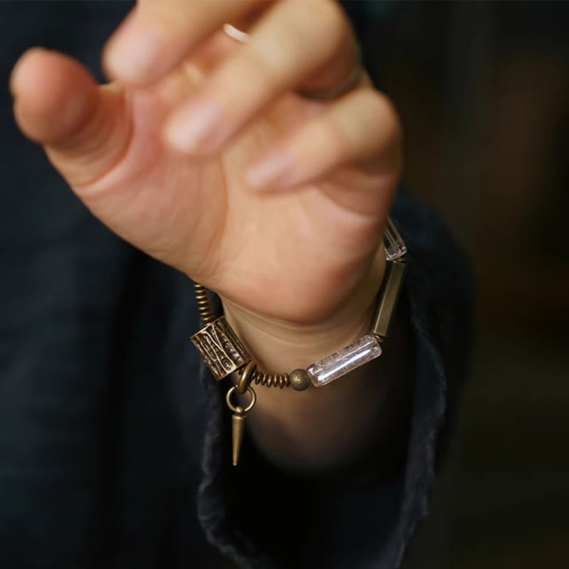 Pulsera de la suerte con cristales blancos cuadrados de cobre y piedras de Buda