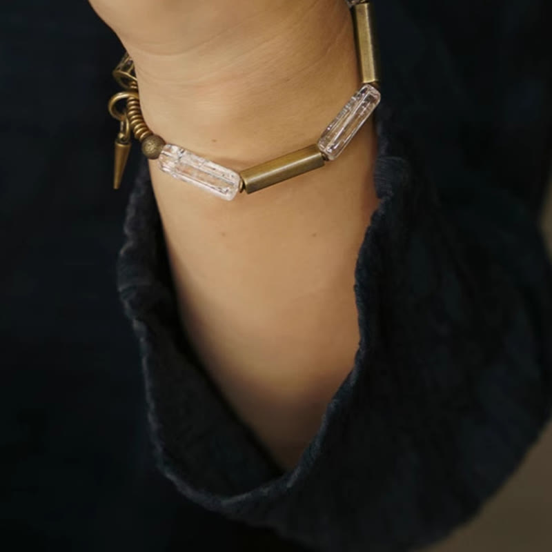 Pulsera de la suerte con cristales blancos cuadrados de cobre y piedras de Buda