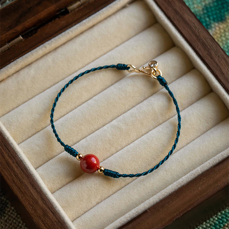 Pulsera de bendición con hebilla de cinabrio y hilo hecho a mano con piedras de Buda