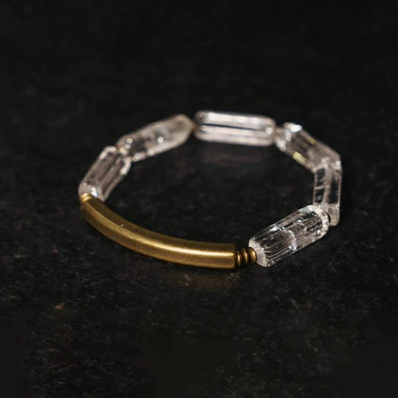 Pulsera de cobre con cristales blancos cuadrados y piedras de Buda para la suerte y la curación