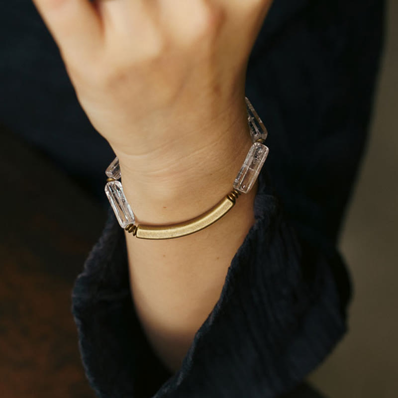 Pulsera de cobre con cristales blancos cuadrados y piedras de Buda para la suerte y la curación