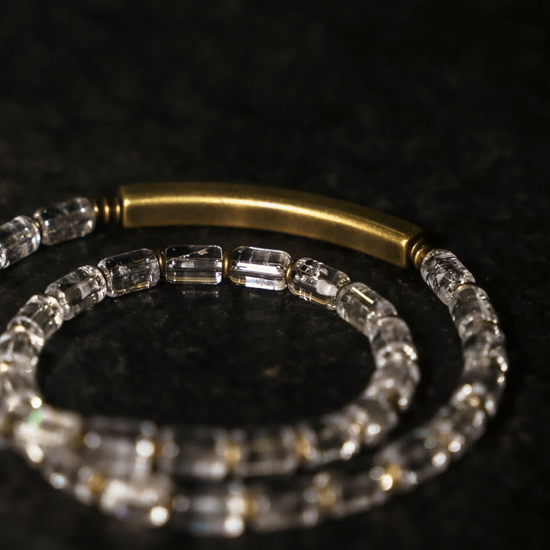 Pulsera de cobre con cristales blancos y piedras de Buda cuadradas