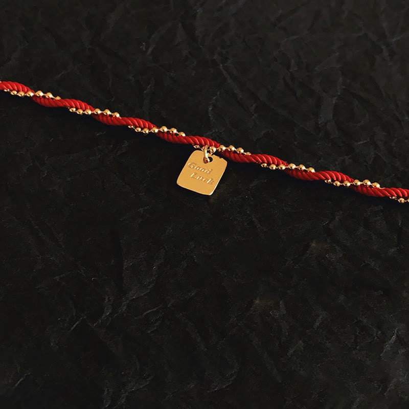 Buddha Stones Rote Schnur Vergoldetes Kupfer Glücks-Stärke-Armband