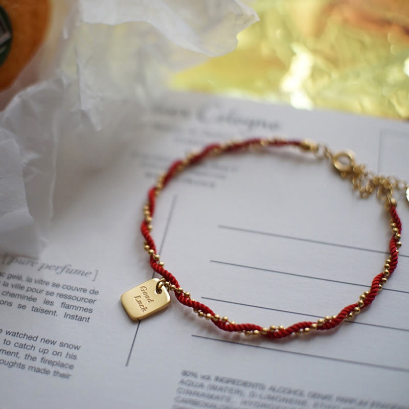 Buddha Stones Rote Schnur Vergoldetes Kupfer Glücks-Stärke-Armband