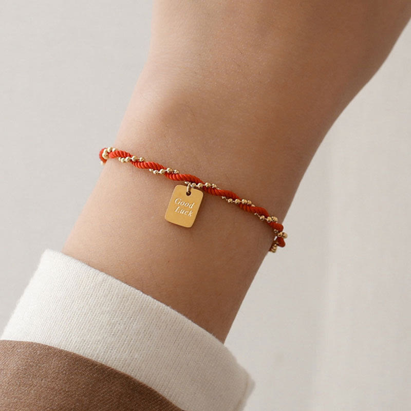 Buddha Stones Rote Schnur Vergoldetes Kupfer Glücks-Stärke-Armband