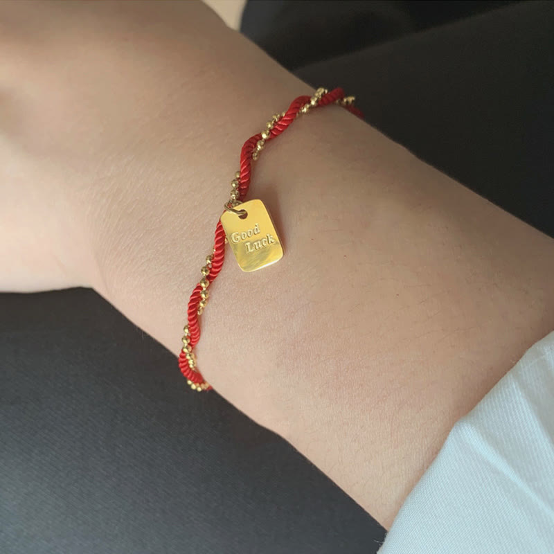 Buddha Stones Rote Schnur Vergoldetes Kupfer Glücks-Stärke-Armband