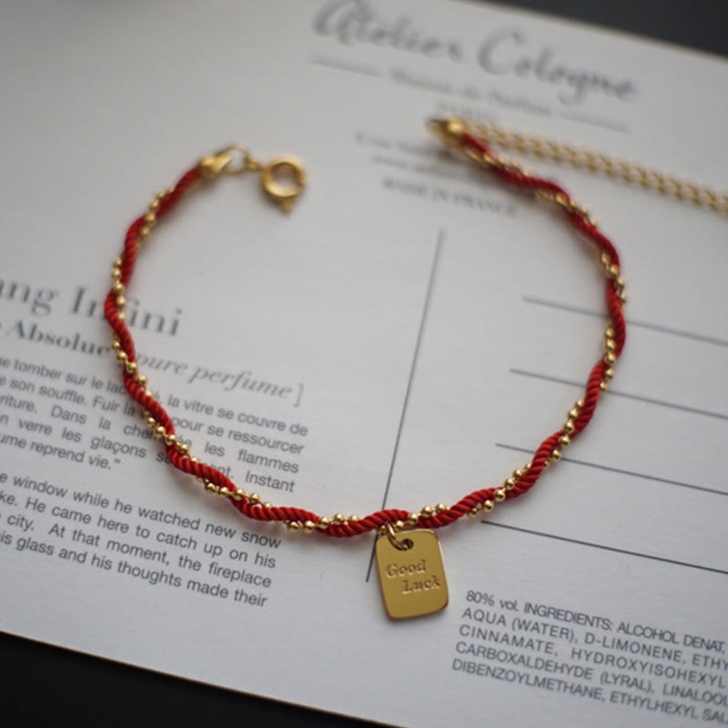 Buddha Stones Rote Schnur Vergoldetes Kupfer Glücks-Stärke-Armband
