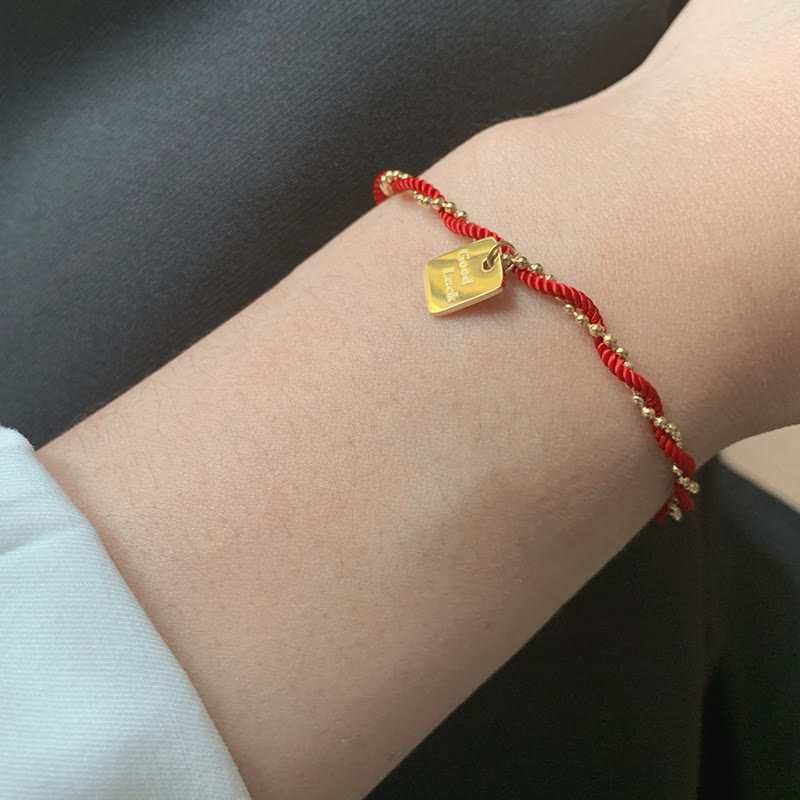 Buddha Stones Rote Schnur Vergoldetes Kupfer Glücks-Stärke-Armband