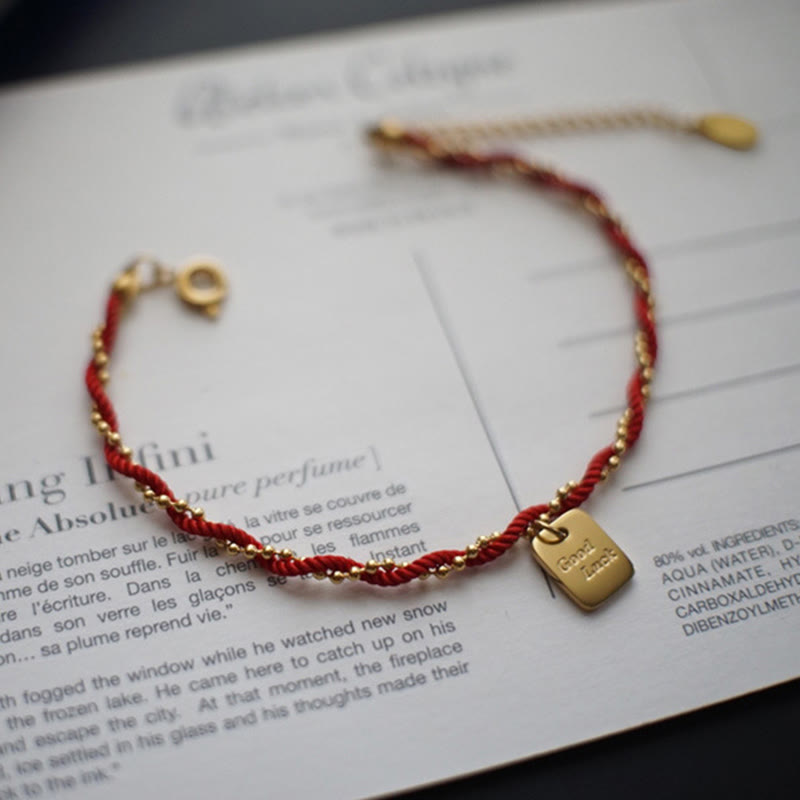 Buddha Stones Rote Schnur Vergoldetes Kupfer Glücks-Stärke-Armband