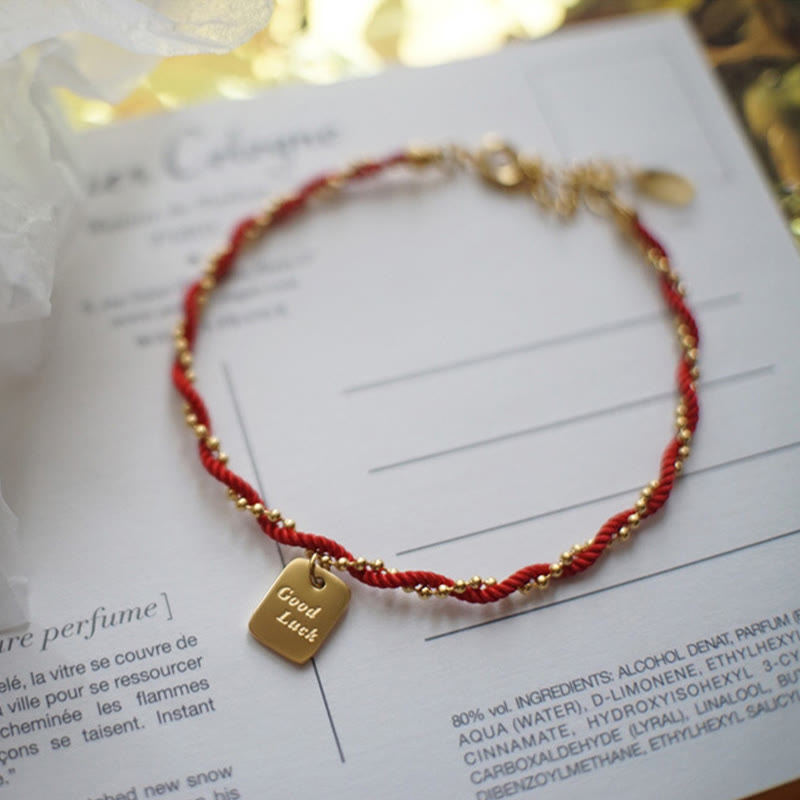 Buddha Stones Rote Schnur Vergoldetes Kupfer Glücks-Stärke-Armband