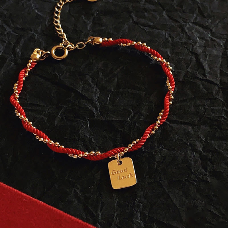 Buddha Stones Rote Schnur Vergoldetes Kupfer Glücks-Stärke-Armband