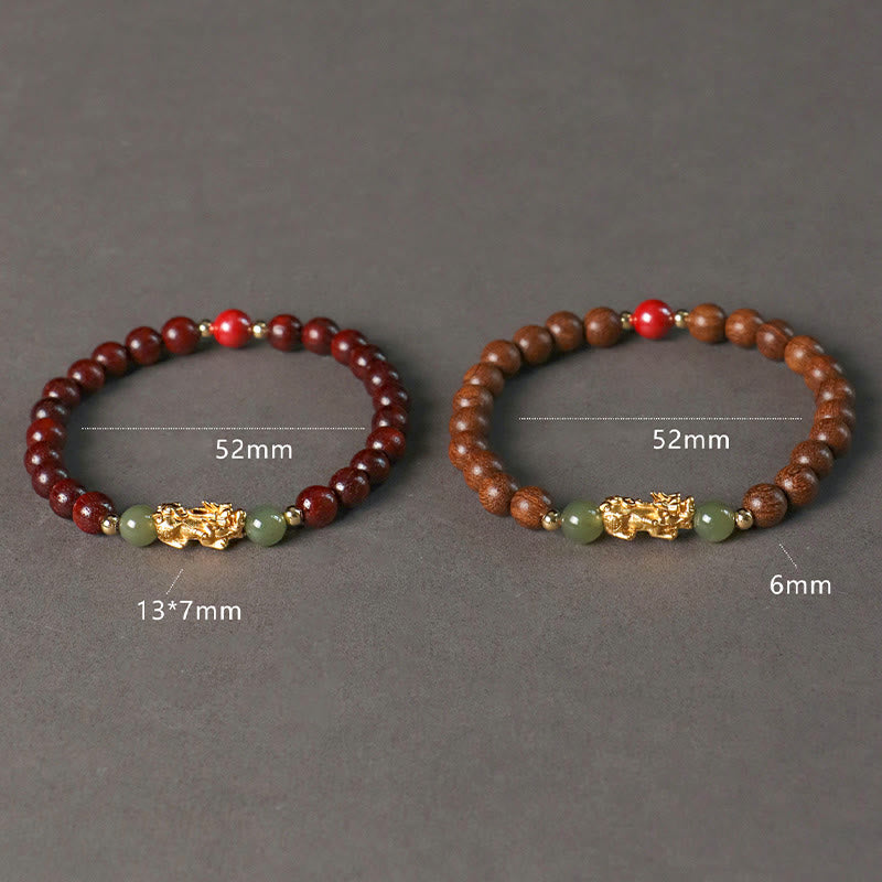 Buddha Stones 999 Sterling Silber Sandelholz Ebenholz Kleines Blatt Rotes Sandelholz Hetian Jade Zinnober PiXiu Reichtum Armband