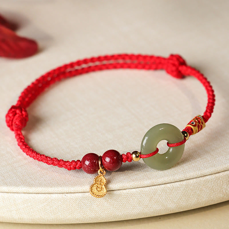 Pulsera de protección de plata 925 con cinabrio y hebilla de paz de jade hetiano, hilo rojo y hilo negro, con piedras de Buda