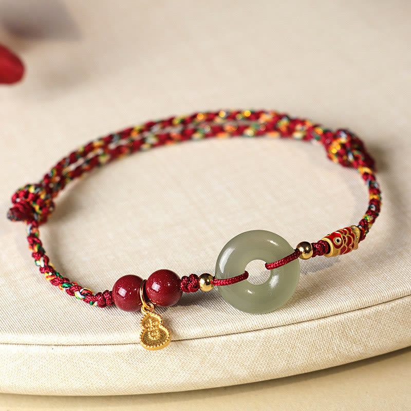 Pulsera de protección de plata 925 con cinabrio y hebilla de paz de jade hetiano, hilo rojo y hilo negro, con piedras de Buda