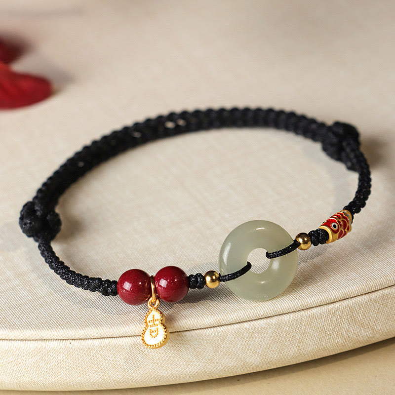 Pulsera de protección de plata 925 con cinabrio y hebilla de paz de jade hetiano, hilo rojo y hilo negro, con piedras de Buda