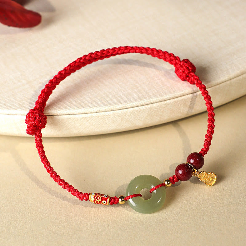 Pulsera de protección de plata 925 con cinabrio y hebilla de paz de jade hetiano, hilo rojo y hilo negro, con piedras de Buda