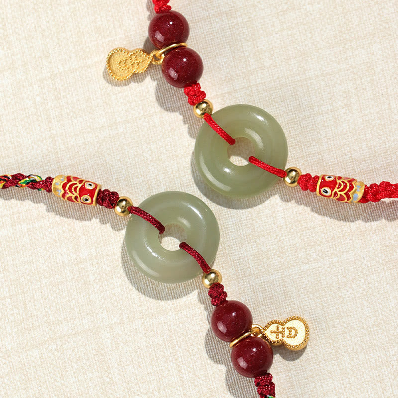 Pulsera de protección de plata 925 con cinabrio y hebilla de paz de jade hetiano, hilo rojo y hilo negro, con piedras de Buda