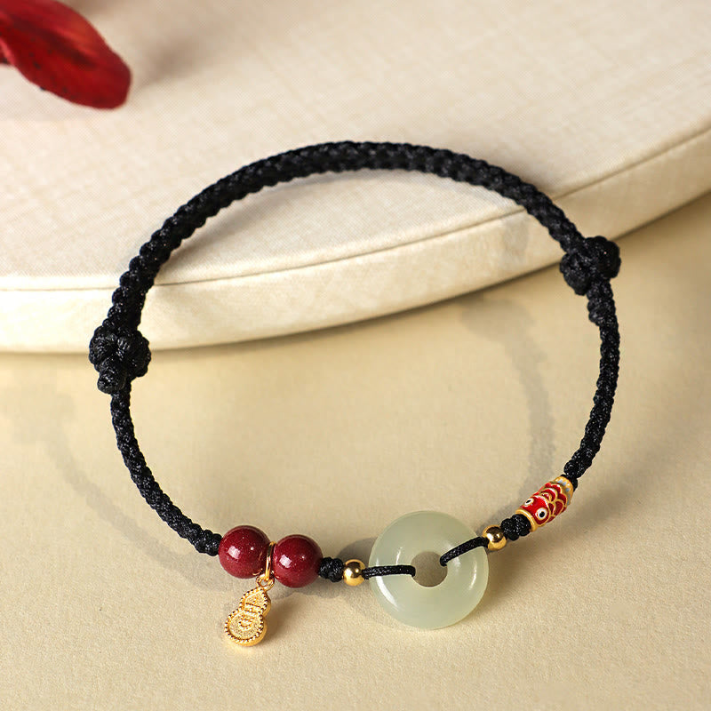Pulsera de protección de plata 925 con cinabrio y hebilla de paz de jade hetiano, hilo rojo y hilo negro, con piedras de Buda