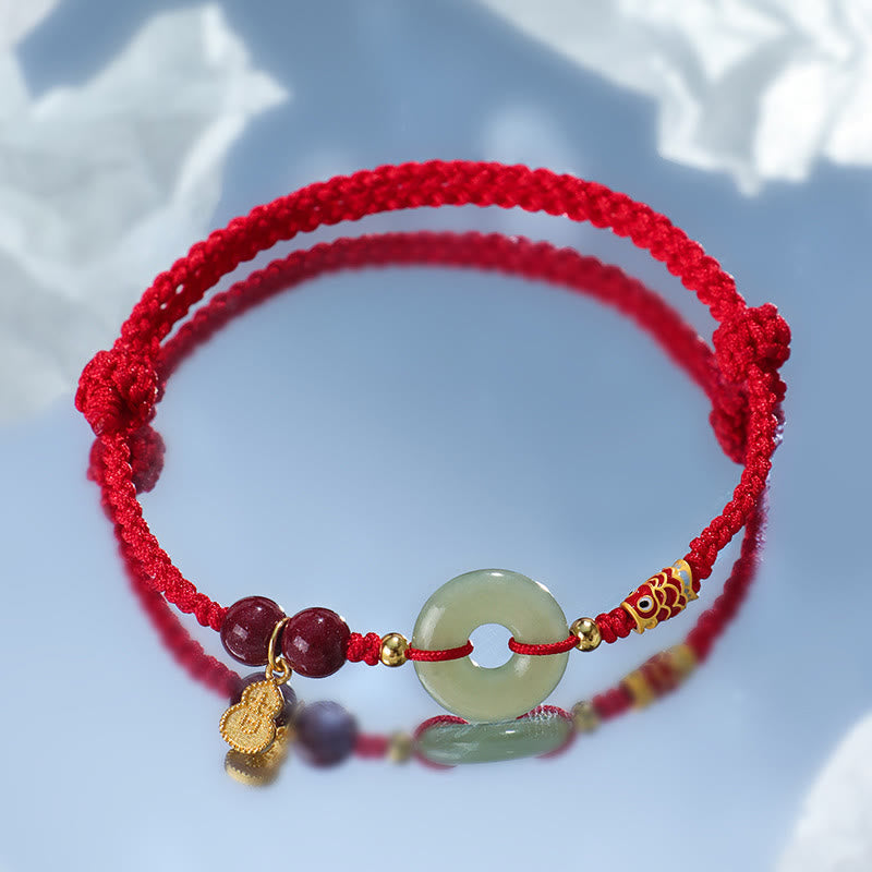 Pulsera de protección de plata 925 con cinabrio y hebilla de paz de jade hetiano, hilo rojo y hilo negro, con piedras de Buda