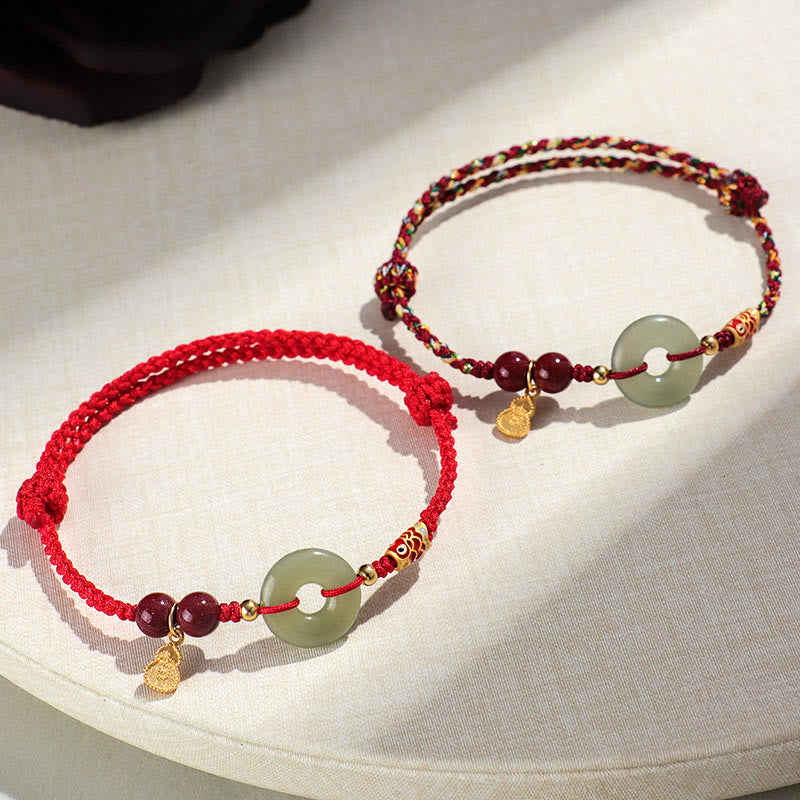 Pulsera de protección de plata 925 con cinabrio y hebilla de paz de jade hetiano, hilo rojo y hilo negro, con piedras de Buda