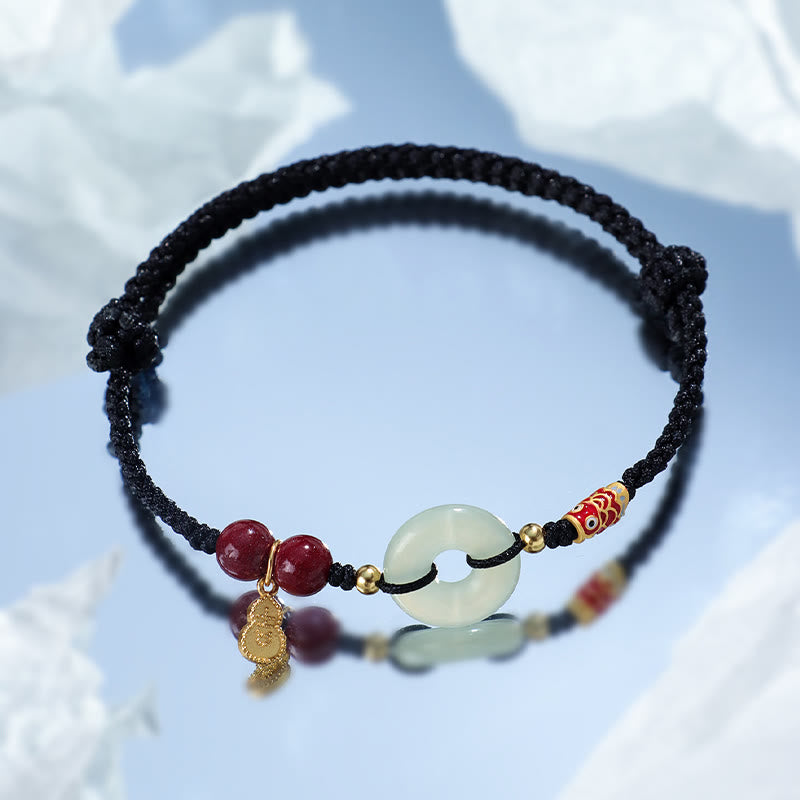 Pulsera de protección de plata 925 con cinabrio y hebilla de paz de jade hetiano, hilo rojo y hilo negro, con piedras de Buda