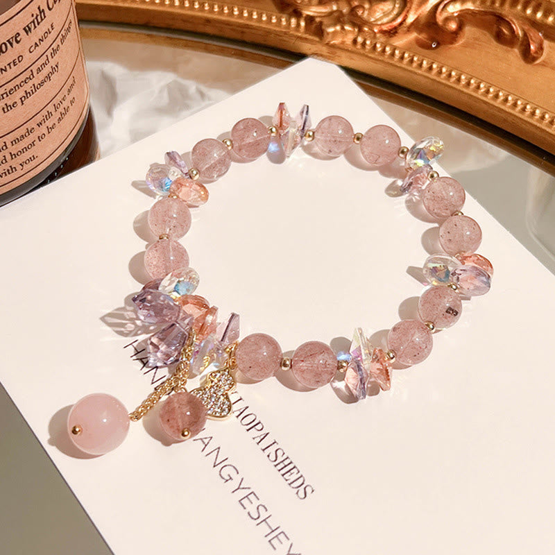 Buddha Stones Erdbeerquarz Kristall Kürbis Positives Armband